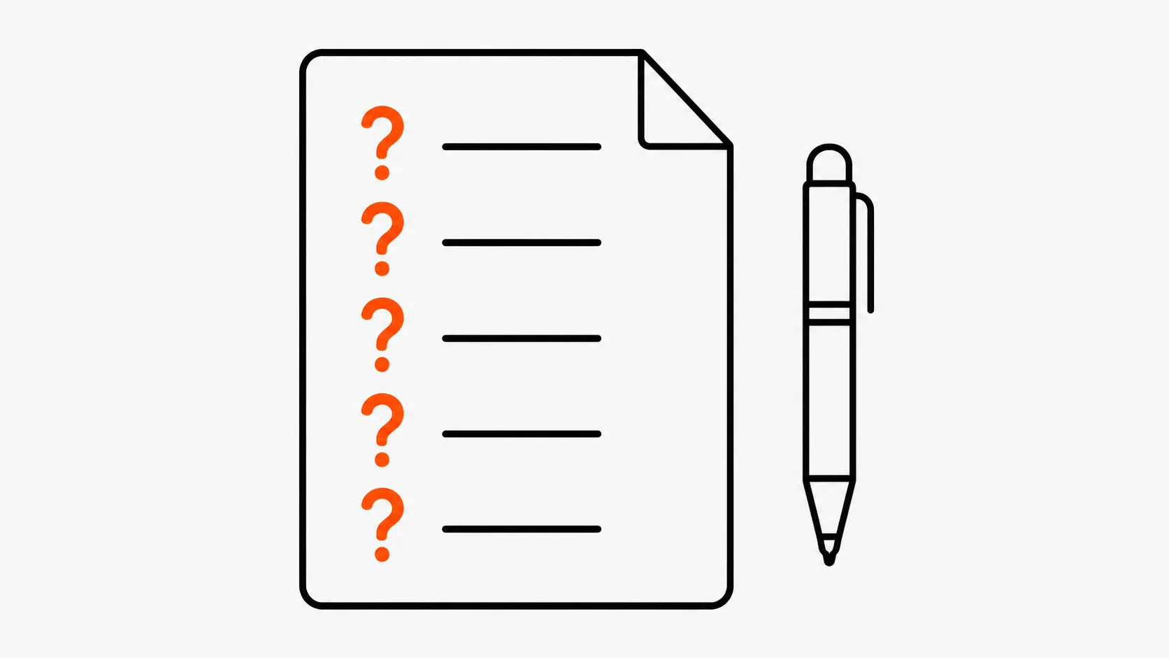 Checklist with orange question marks and a pen, symbolizing essential questions for vetting local SEO