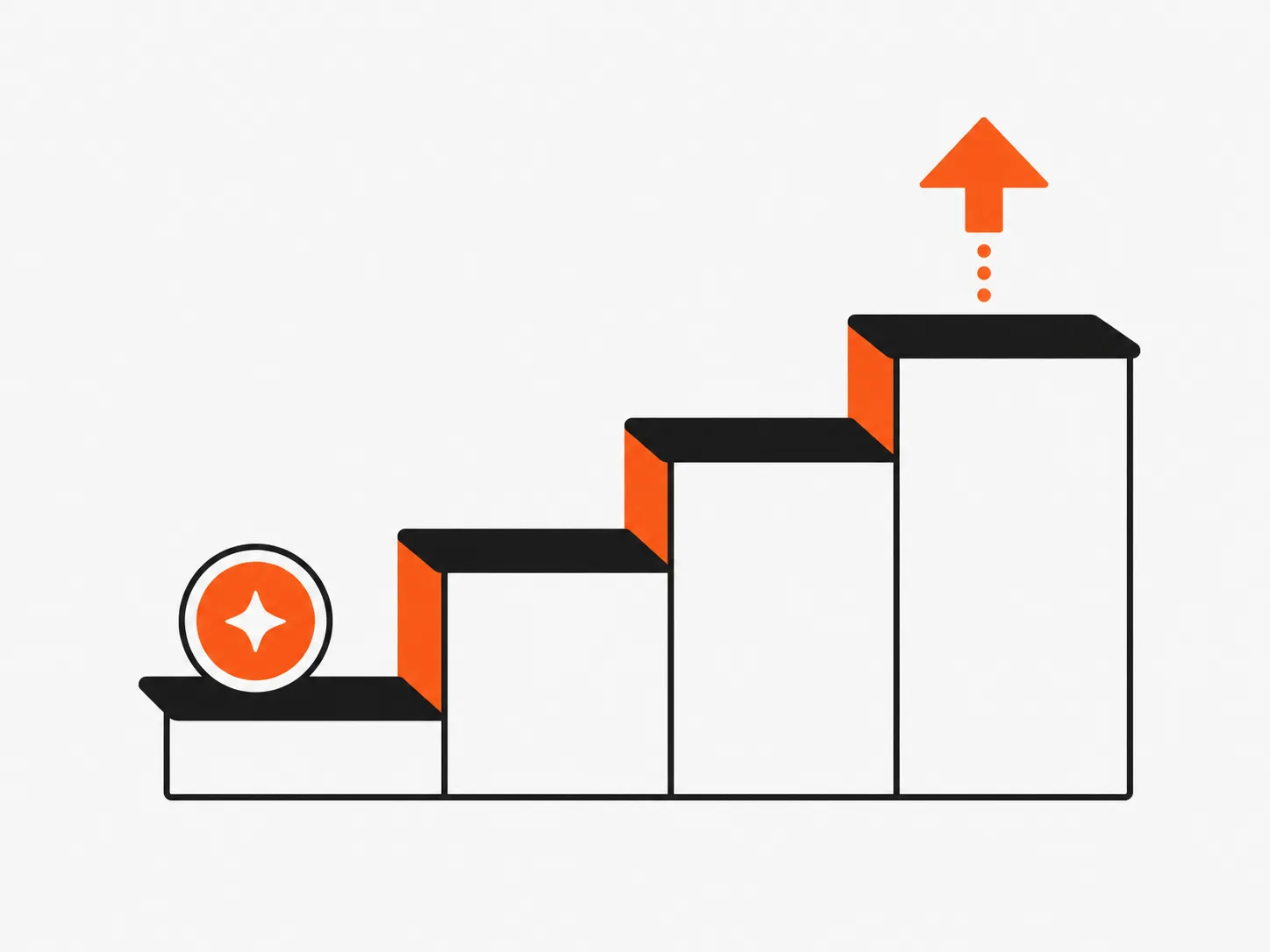 Graphic illustrating a tiered marketing strategy with an upward arrow, emphasizing a step-by-step approach