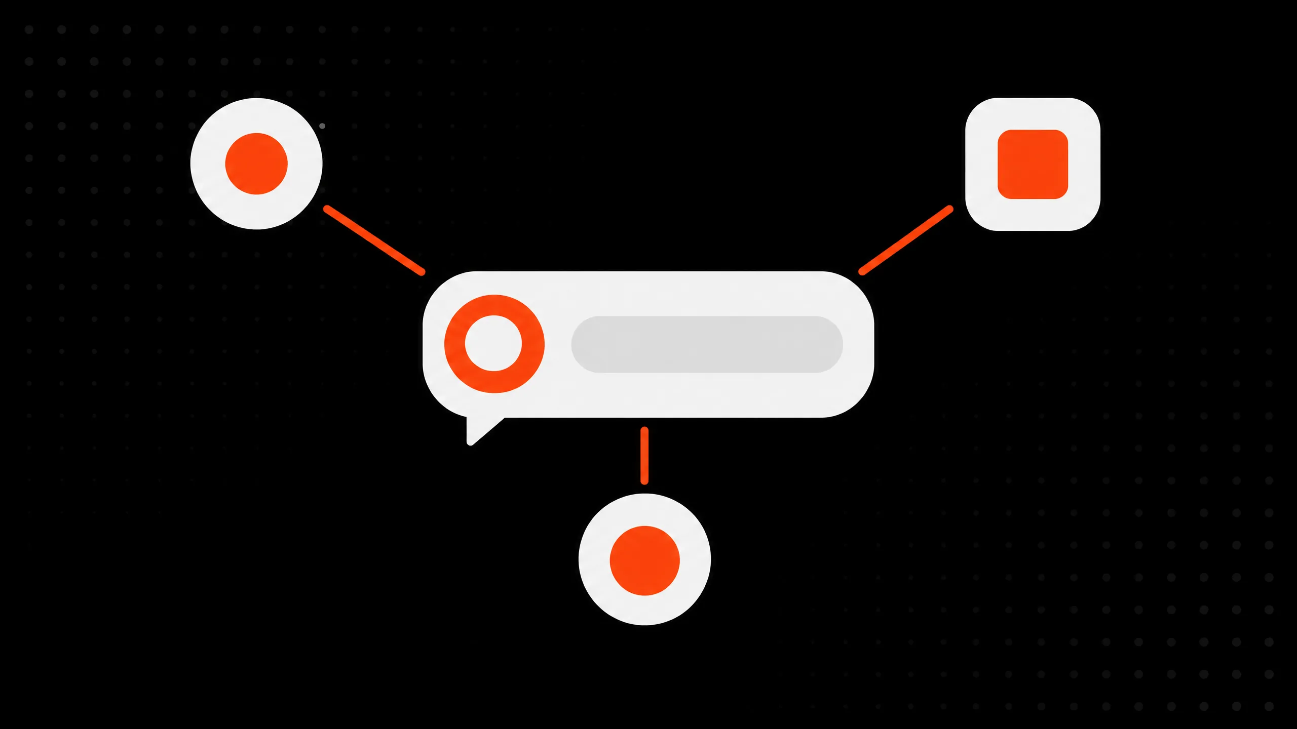 Diagram illustrating AI-answer monitoring across multiple platforms, connecting a central chat bubble to several orange