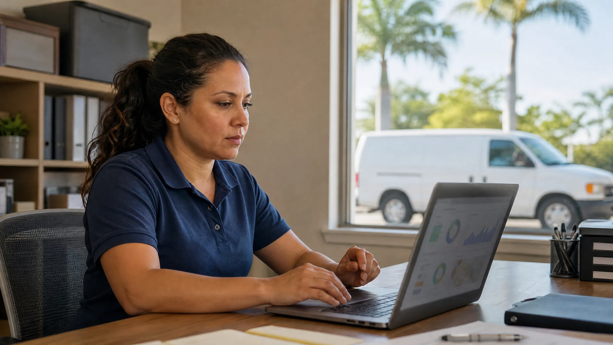 Home service business owner analyzing AI SEO data on laptop, illustrating the need for effective