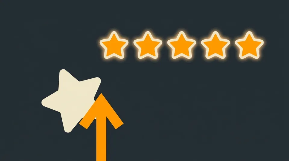 Estrella en ascenso con cinco estrellas de reseñas, simbolizando la mejora en la reputación en
