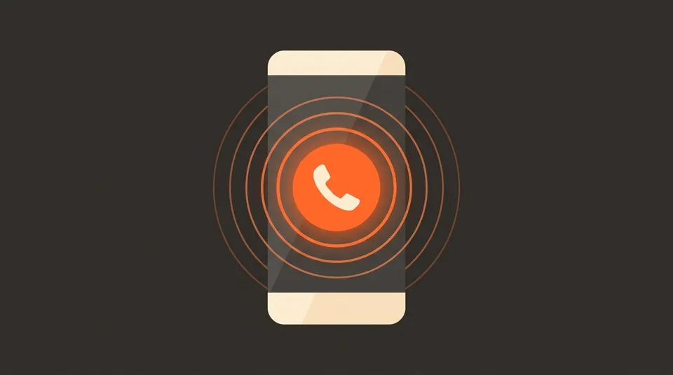 Ilustración de un teléfono móvil con un botón de llamada en naranja, mostrando la facilidad